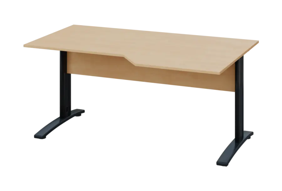 EZK 28 - 166 stůl kancelářský, rohový, pravý, kovová podnož černá, deska 25 mm, široký 1600 mm, bříza irská